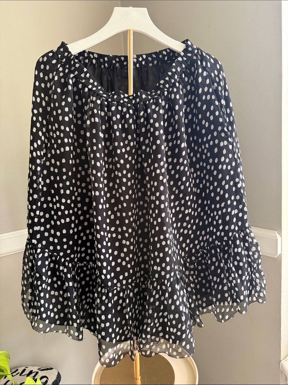 Alfani Black and White Polka Dot Ruffle Hem Skater Skirt
